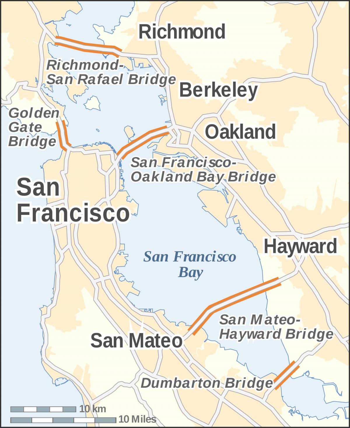 Mapa zaljevu mostova