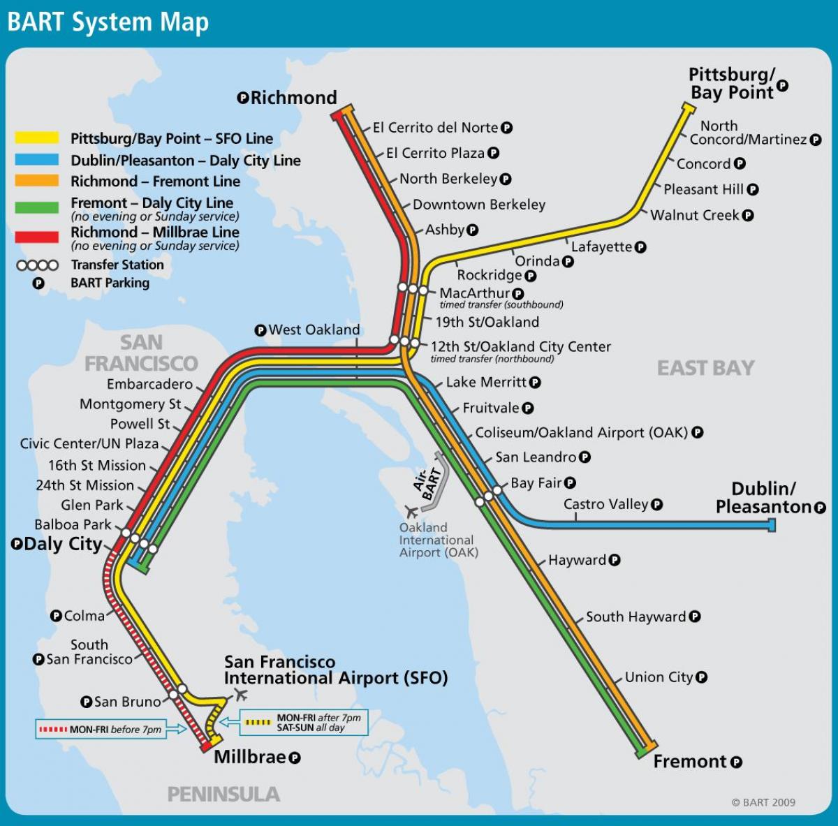 San Francisco bart sistem mapu
