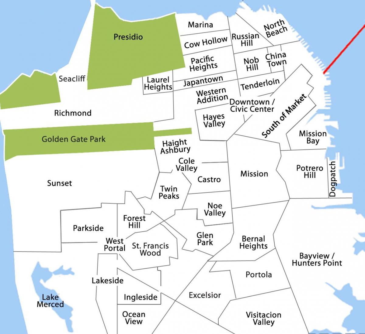 Mapa bayview okrug San Francisco 