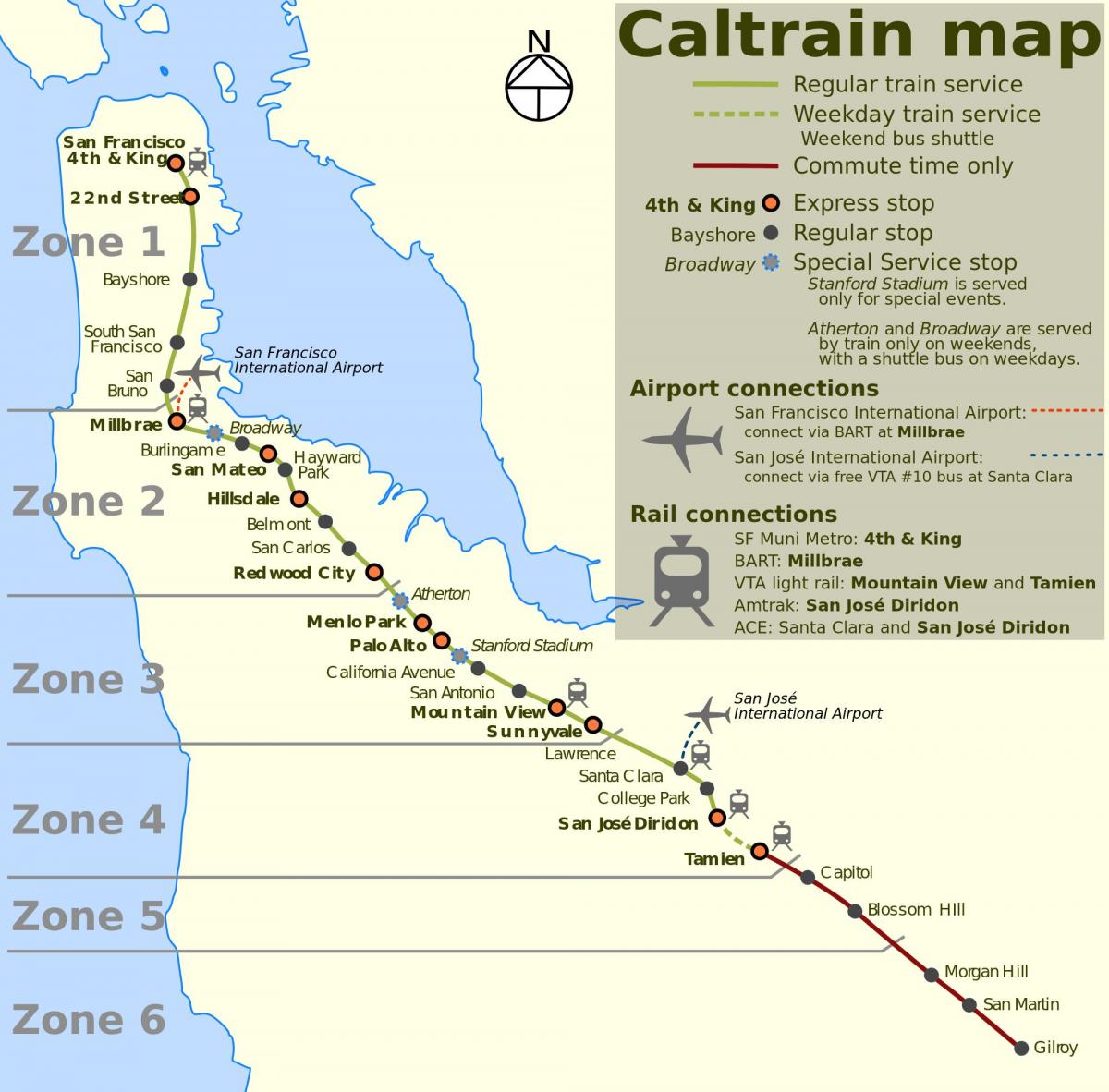 San Francisco caltrain mapu