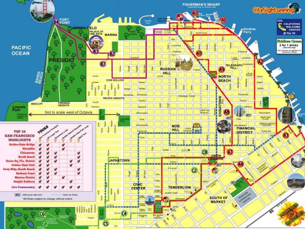 Mapu grada razgledanje San Francisco rutu