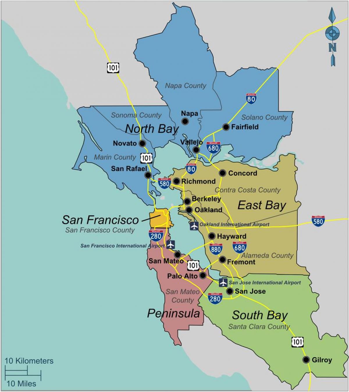 mapa na jug priobalno područje San Francisca