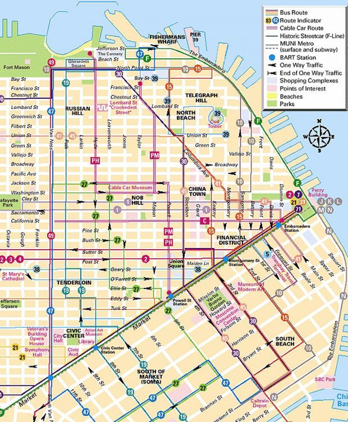 kabl auto linije San Francisco mapu