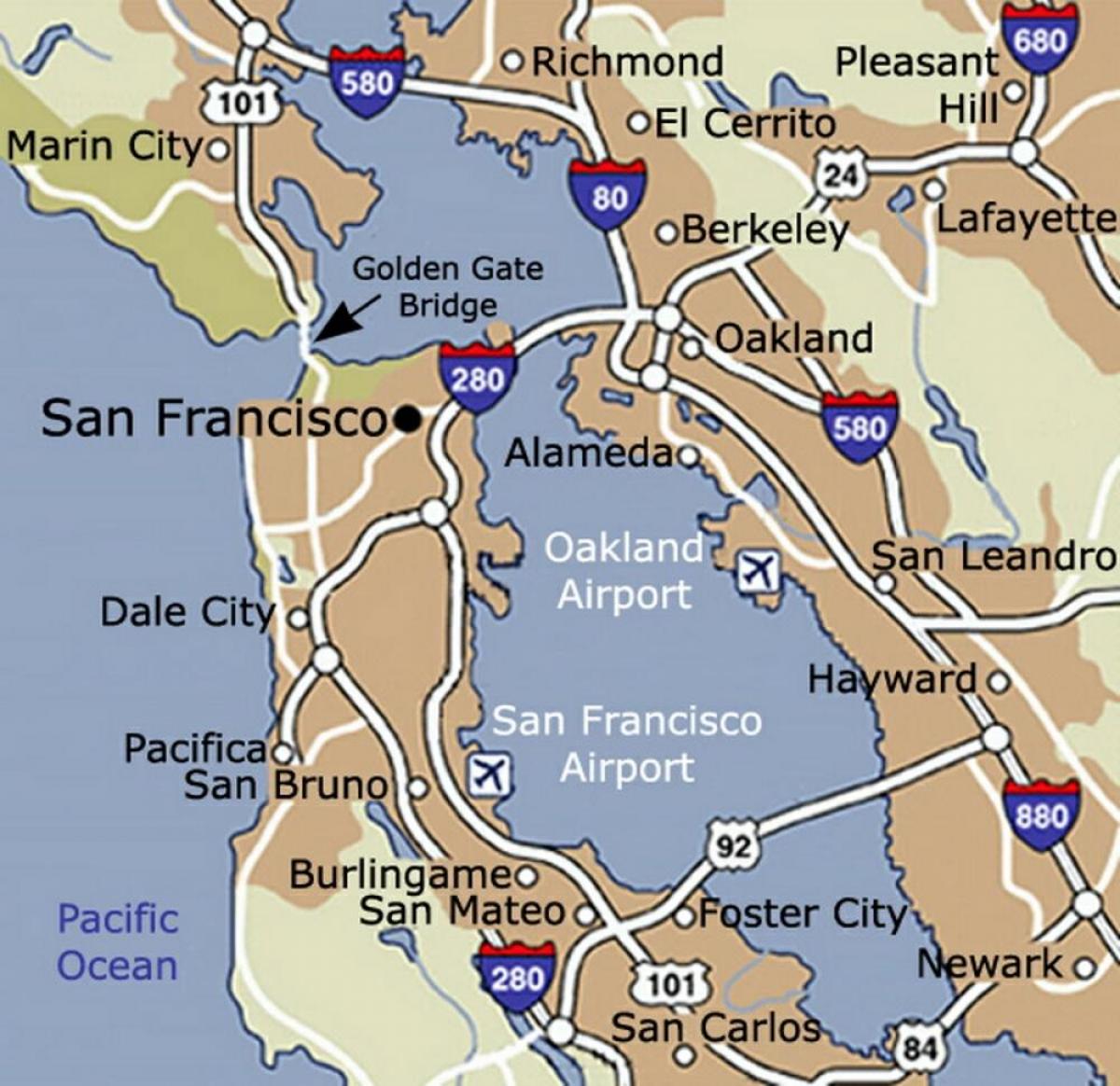 Karta za San Francisco aerodrom i okolno podrucje