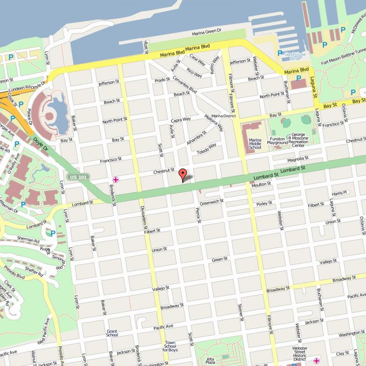 Mapa lombard ulicu San Francisco