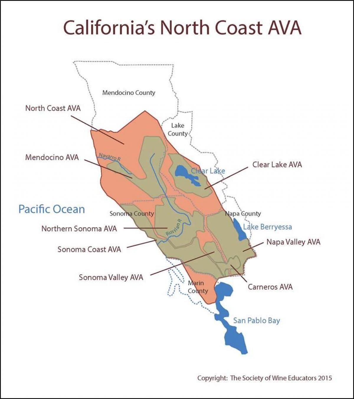 Mapa kaliforniji sjeverna obala San Francisco