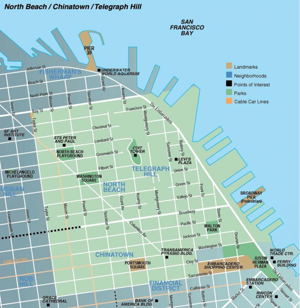 Mapa na sjever plaži San Francisco