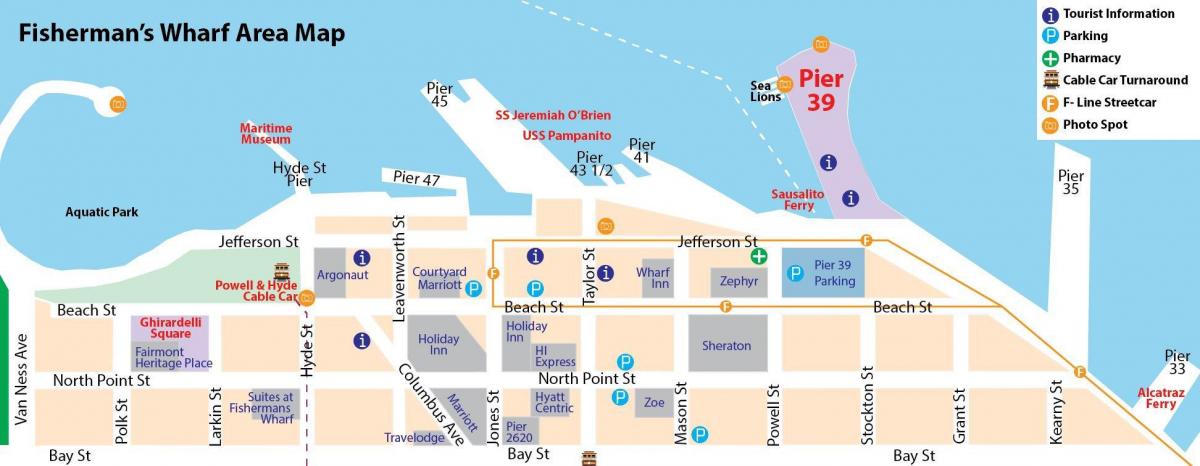 karta za San Francisco, ribar je područje pristaništa