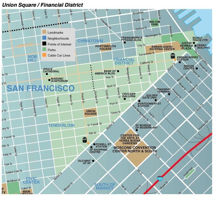 Mapi od union trga područje San Francisca