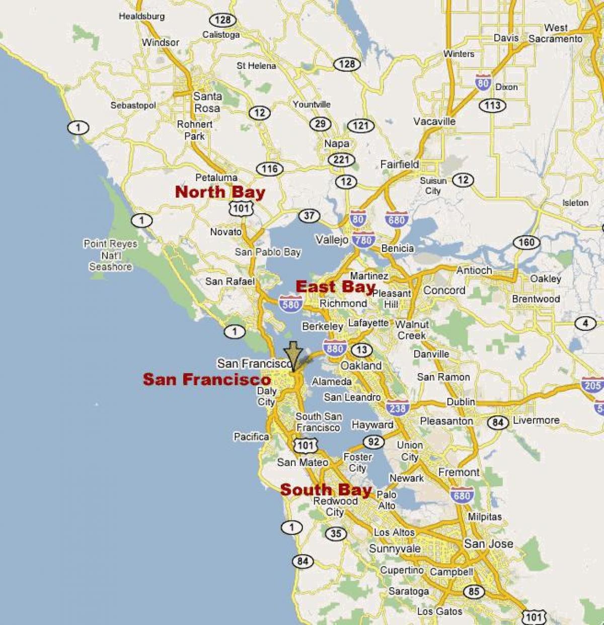mapa na jug bay severnoj kaliforniji