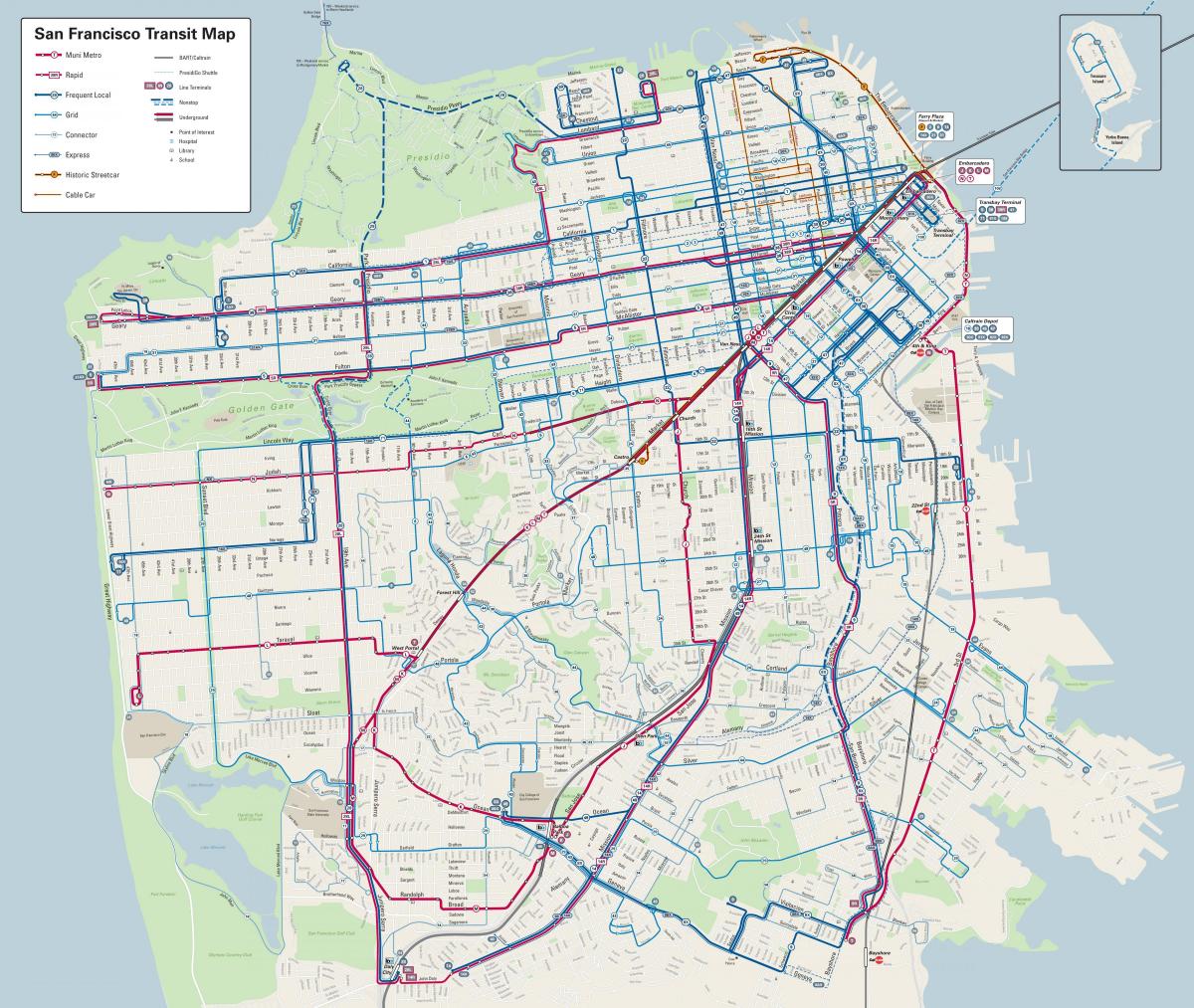 San Francisco autobusne linije mapu