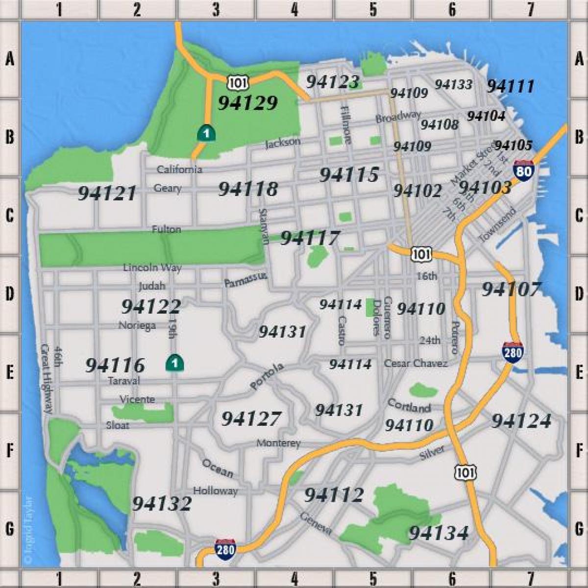 San Francisco poštanski broj mapu