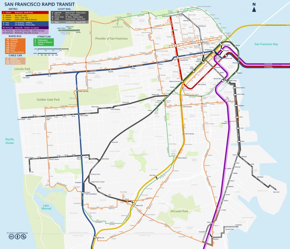 San Fran javni prevoz mapu