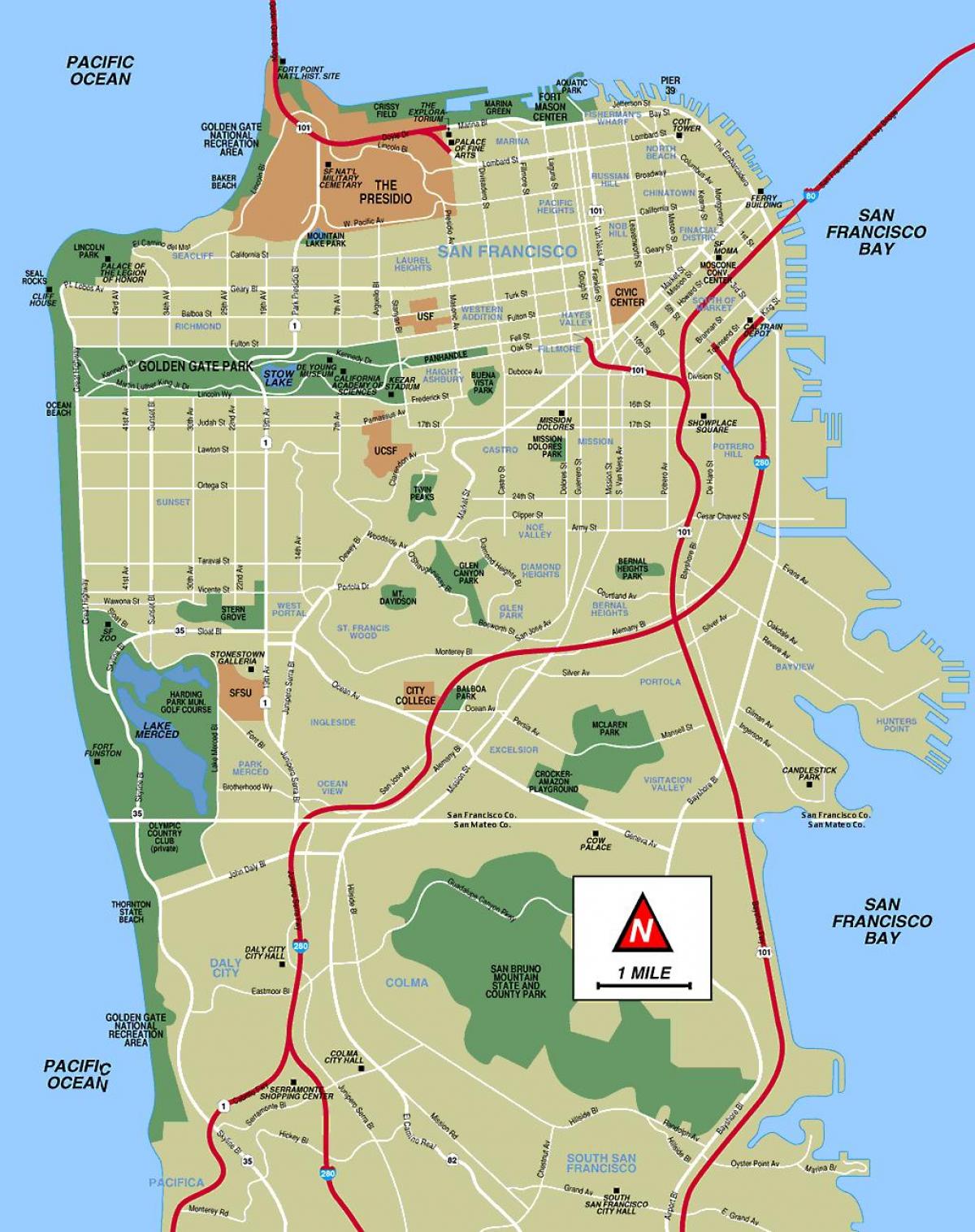 San Francisco mjesta za posjete mapu