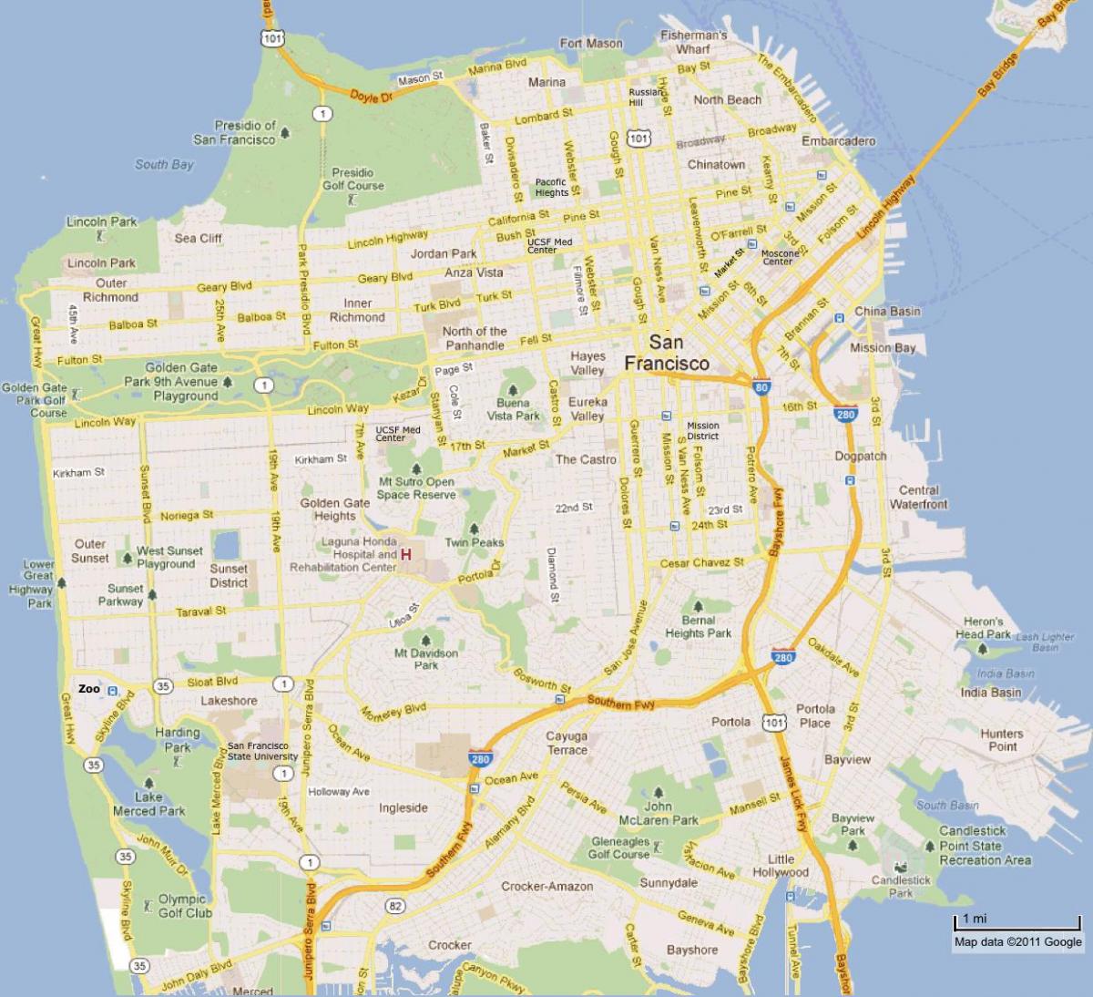 San Francisco znamenitosti mapu