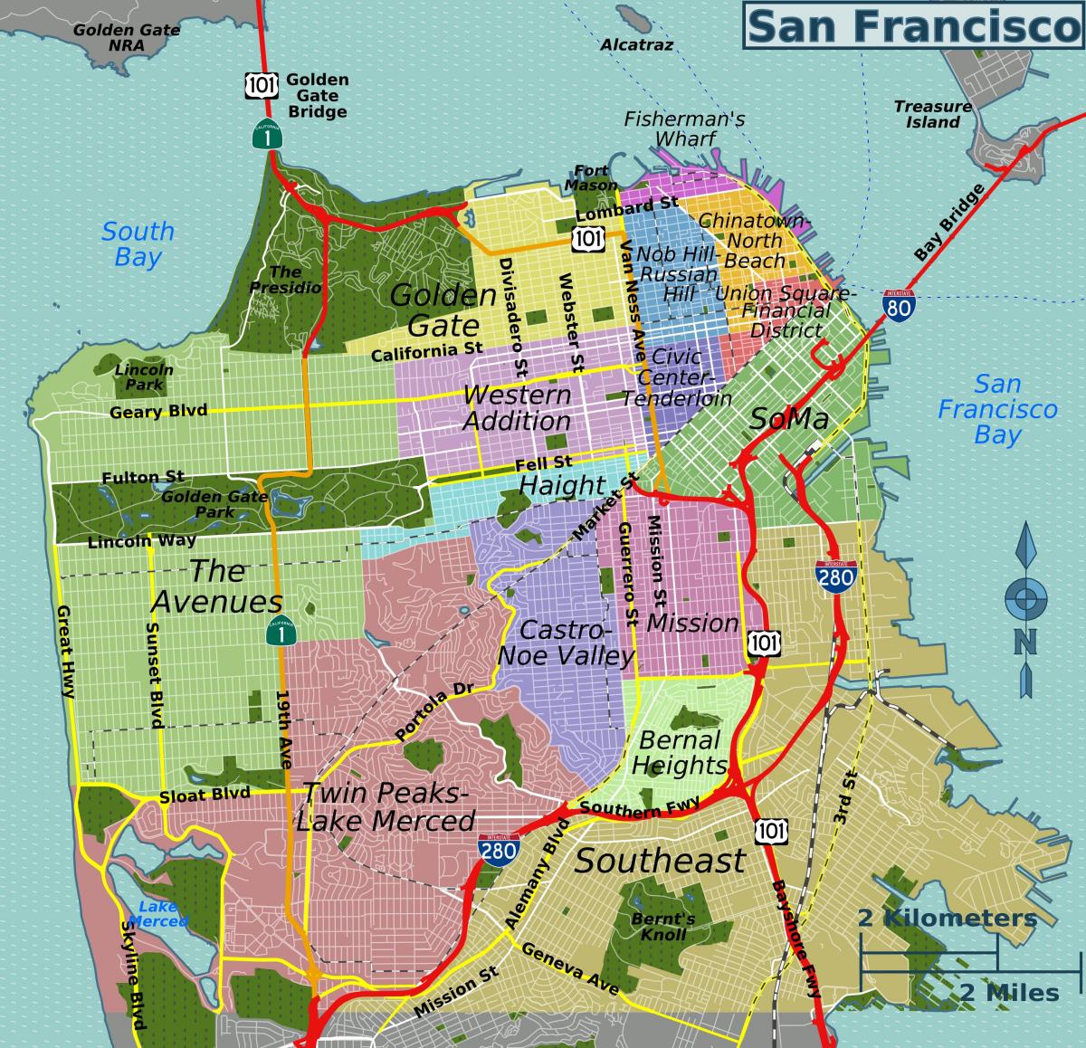 ulična mapa, iz San Franciska kaliforniji