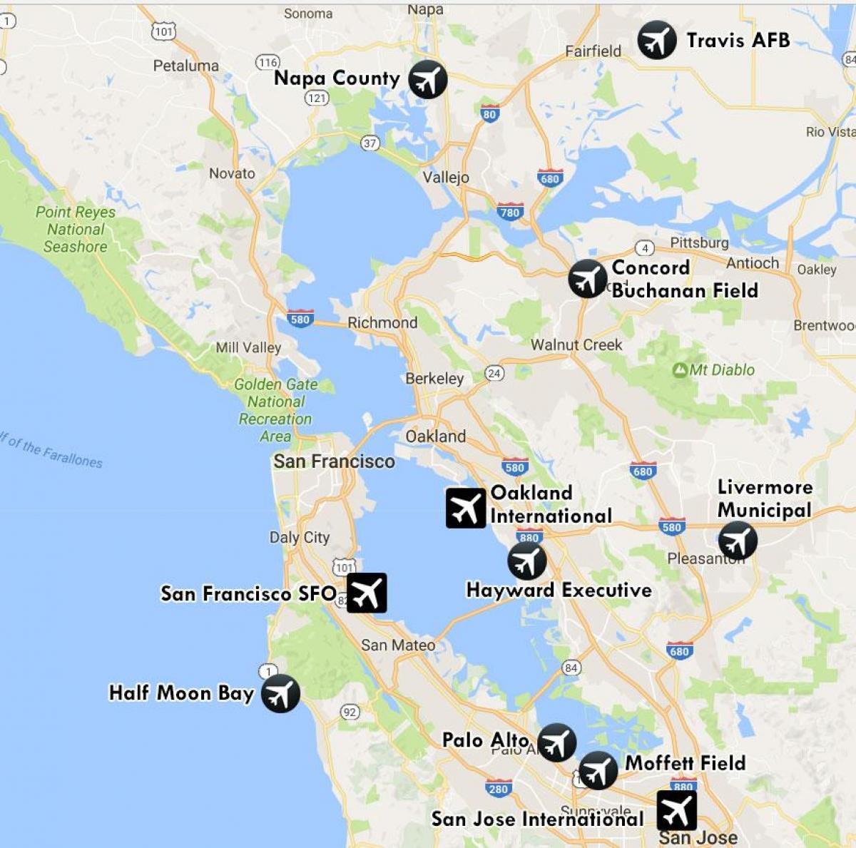 aerodrome u blizini San Francisco mapu