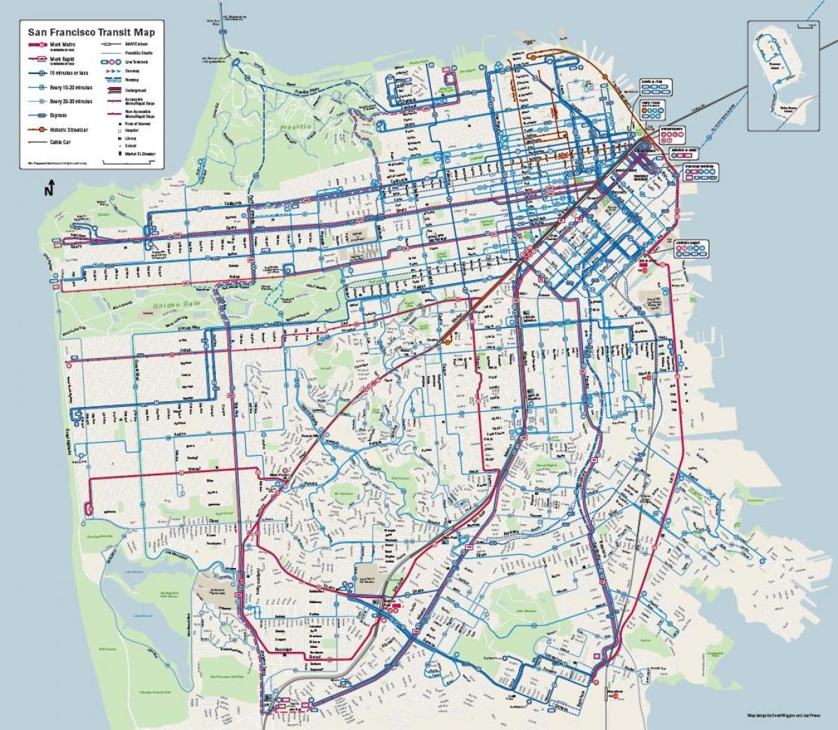 San Francisco autobus sistem mapu
