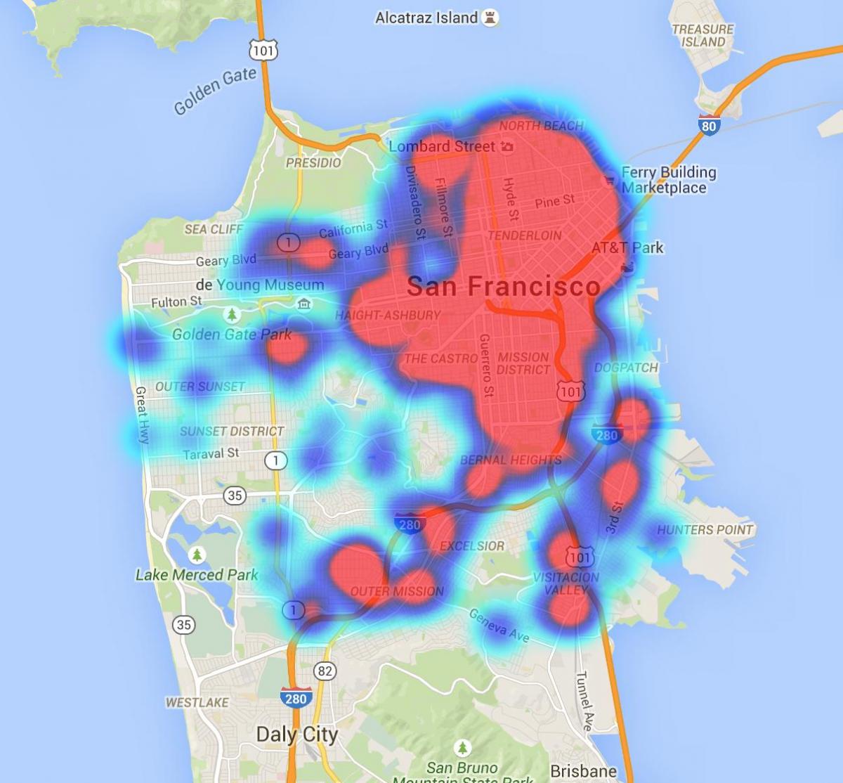 vrućina mapu San Francisco