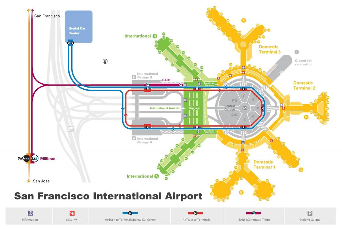 San Francisco aerodrom iznajmljivanje kola mapu