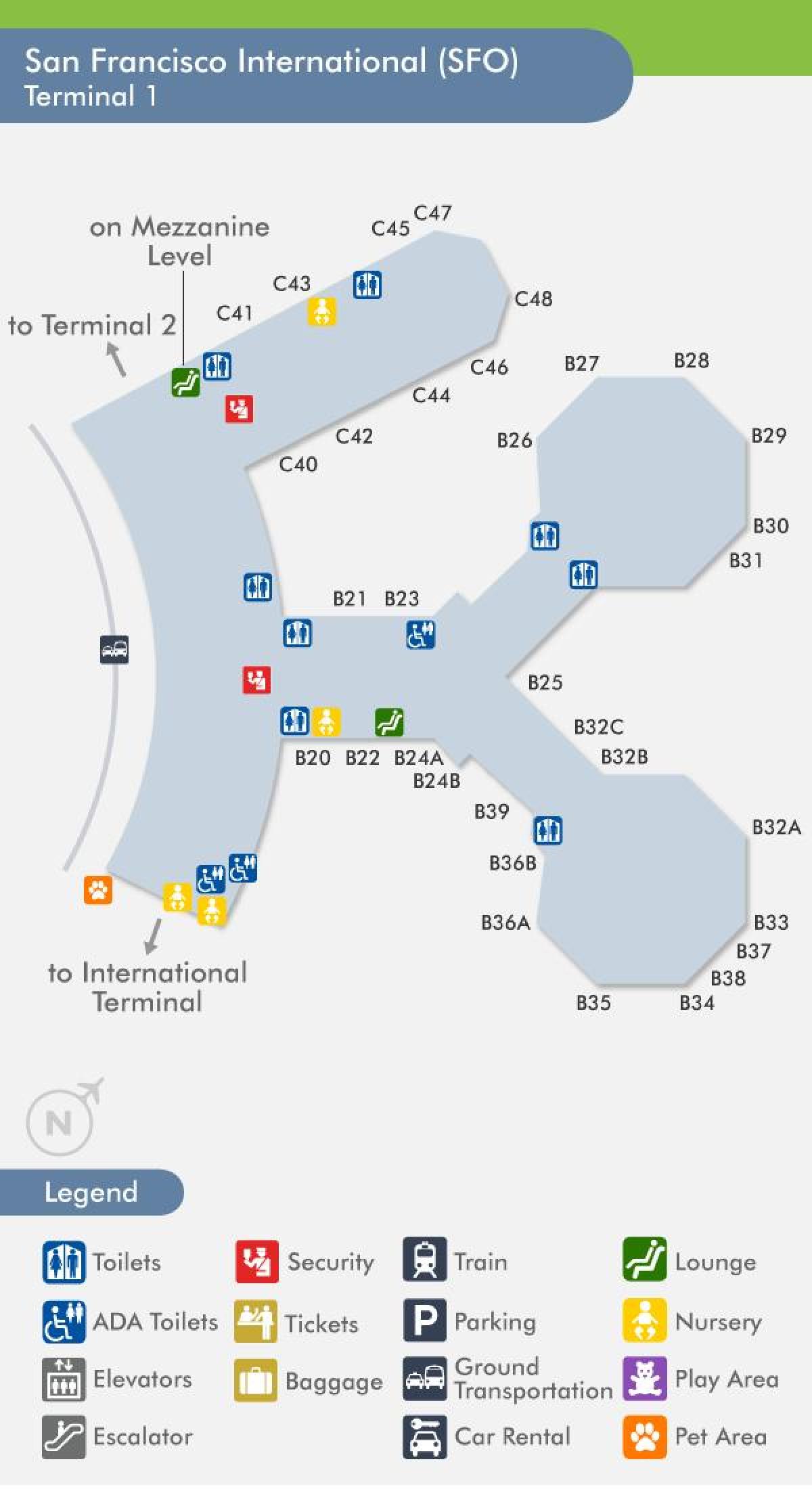 San Francisco aerodrom terminal 1 mapu
