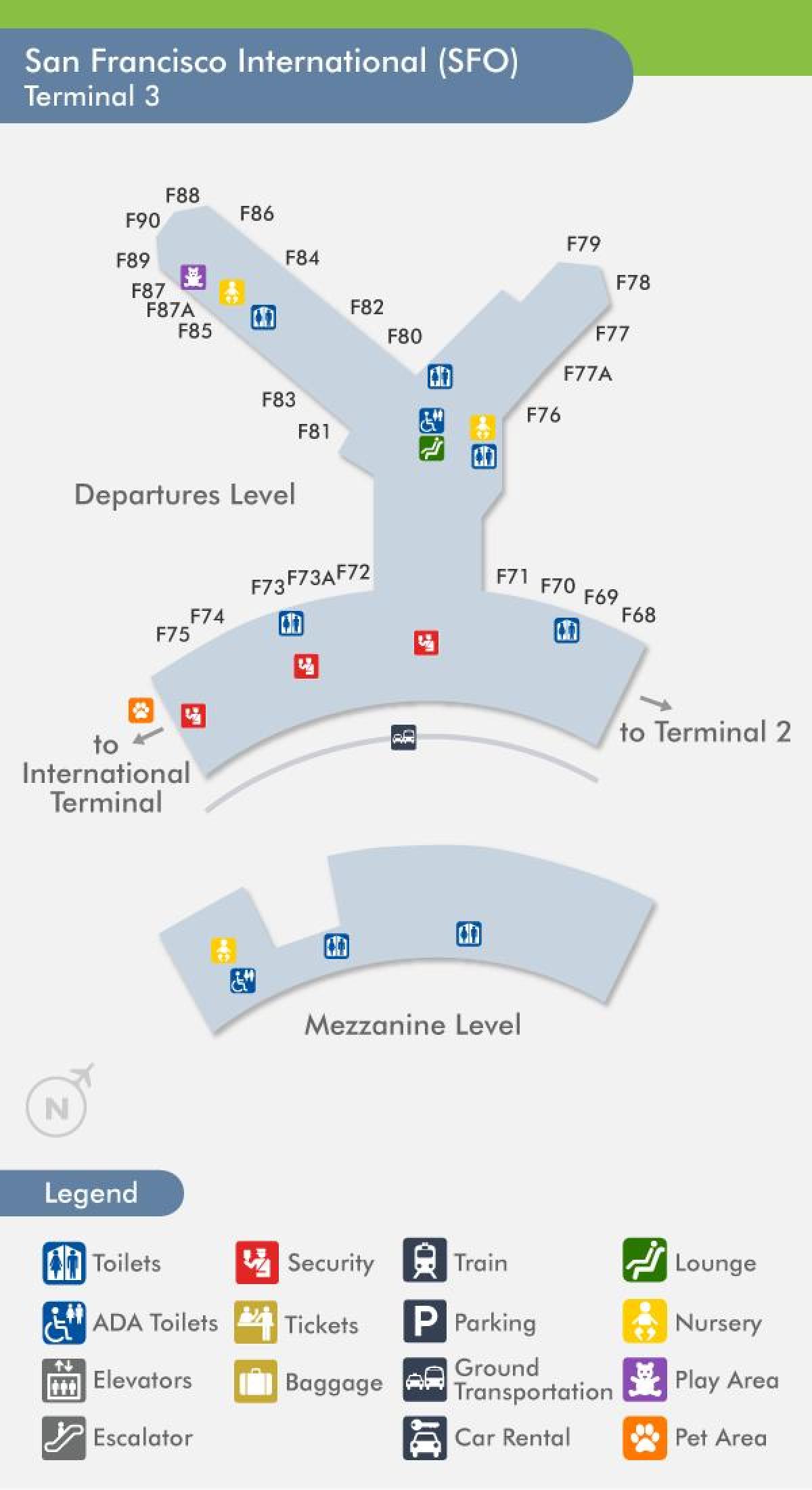SFO aerodrom mapu terminal 3