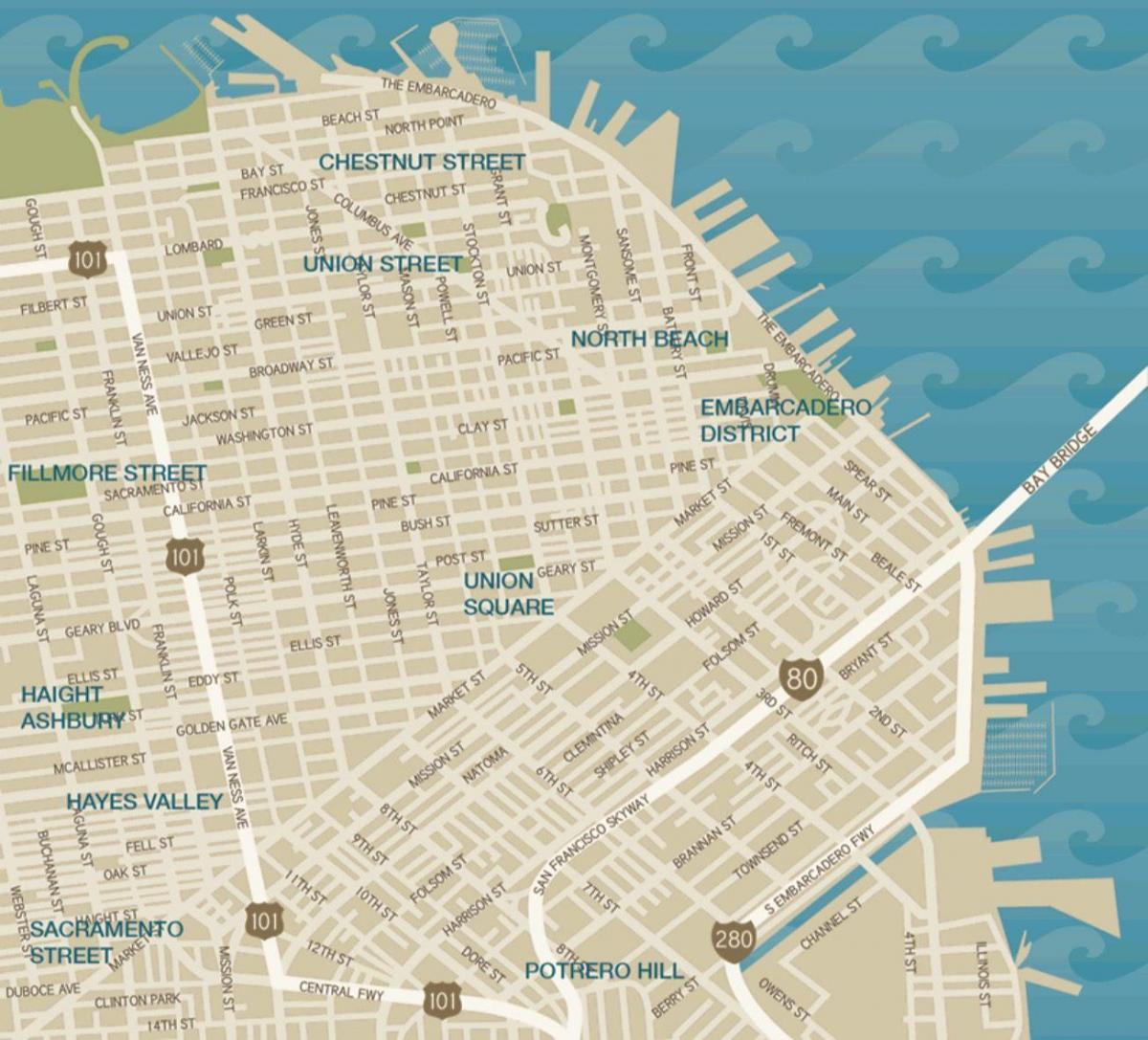 karta u centru San Francisco, union skver