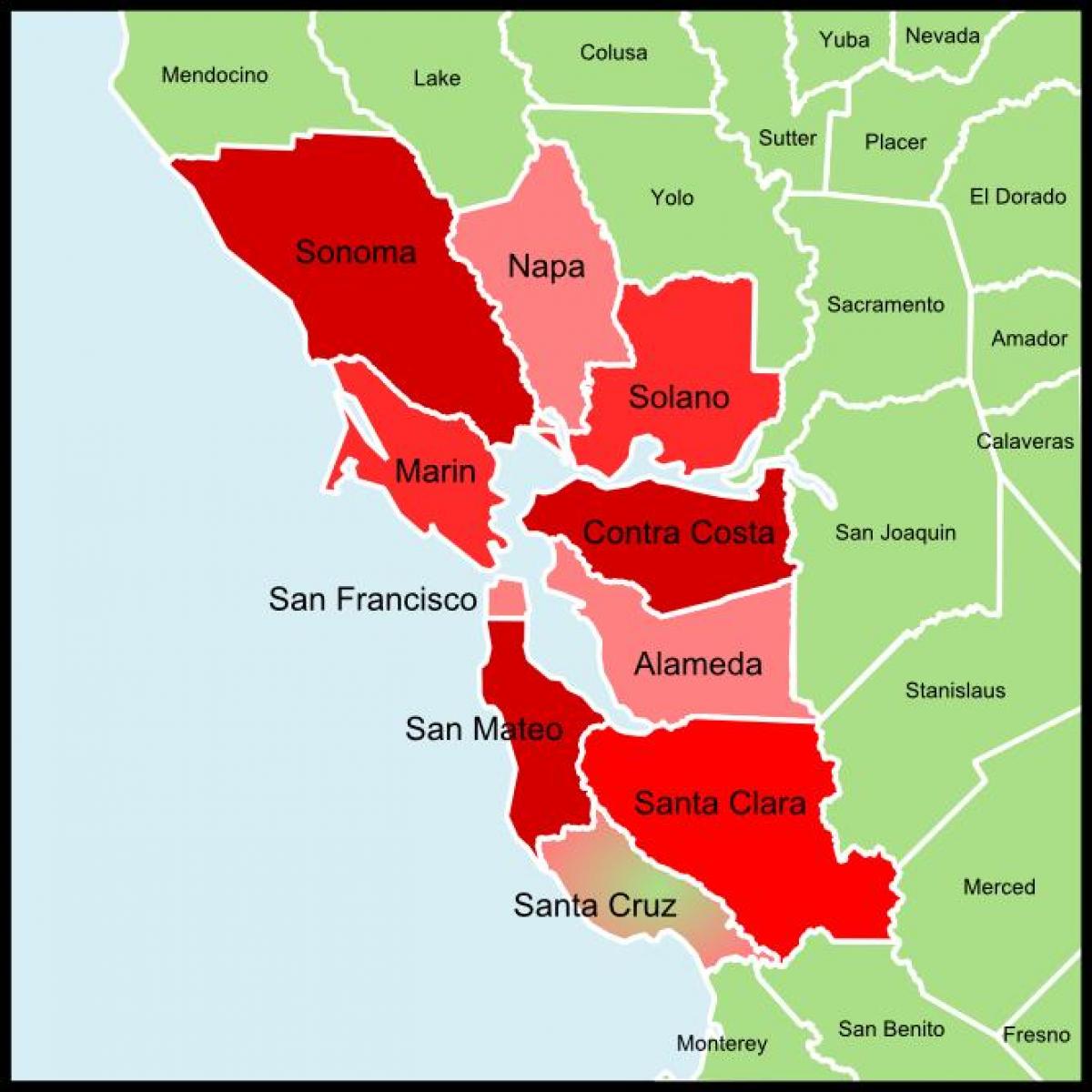 Priobalno područje San Francisca okruga mapu