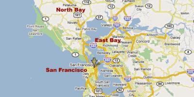 Mapa na jug bay severnoj kaliforniji